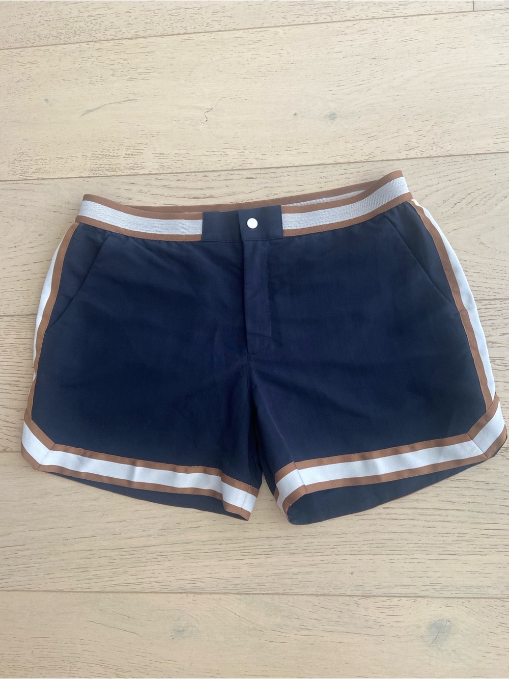 Reiss | Ché Baller Elasticated Waist Contrast Swim Shorts in Navy/Tobacco XL - Picture 3 of 11